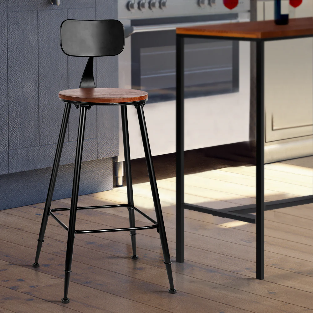 Set of 2 Bar Stools Pinewood Metal - Black and Wood - Image 7