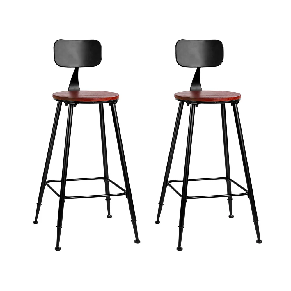Set of 2 Bar Stools Pinewood Metal - Black and Wood - Image 8