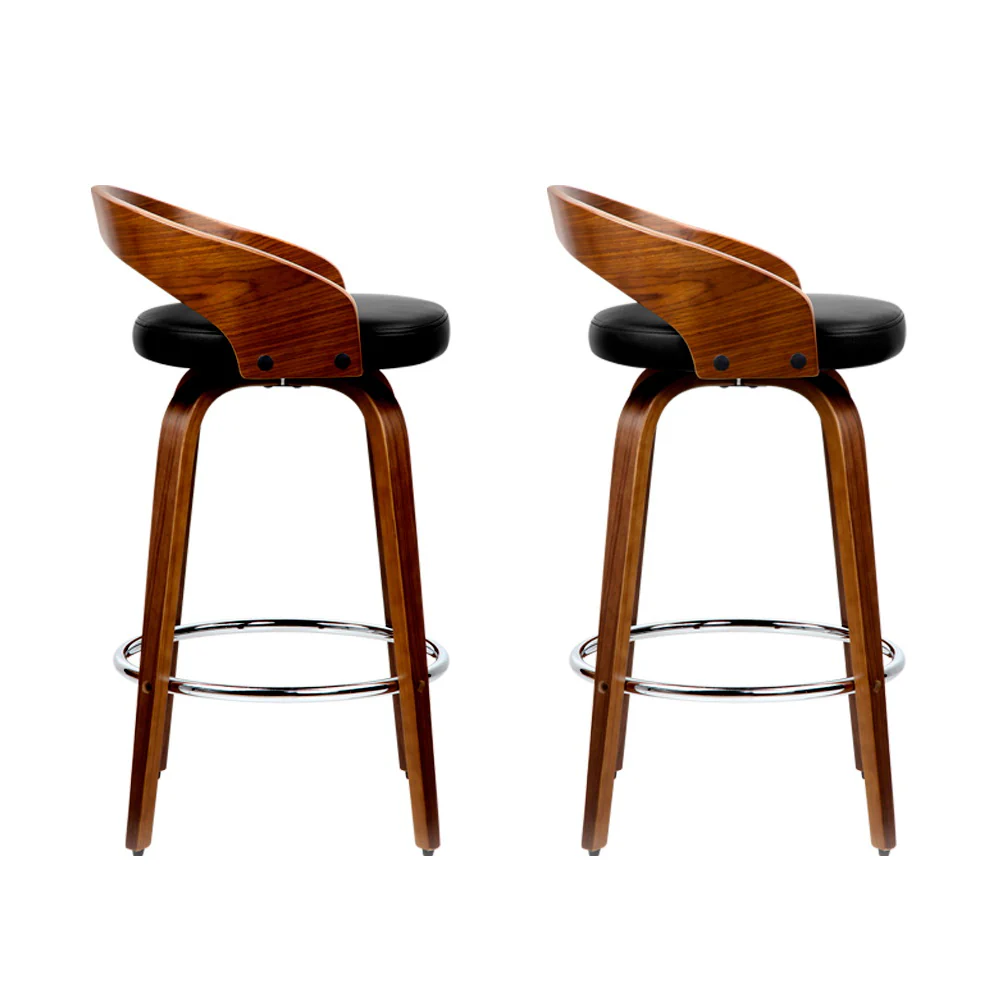 Set of 2 Bexley Walnut Wooden Bar Stools – Black - Image 3