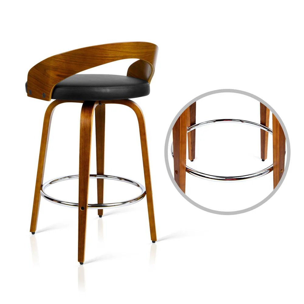 Set of 2 Bexley Walnut Wooden Bar Stools – Black - Image 4