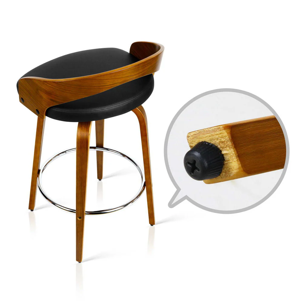 Set of 2 Bexley Walnut Wooden Bar Stools – Black - Image 5