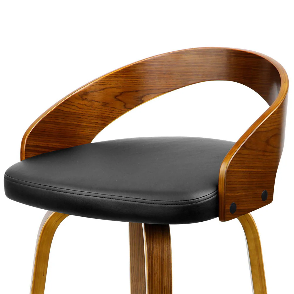 Set of 2 Bexley Walnut Wooden Bar Stools – Black - Image 6