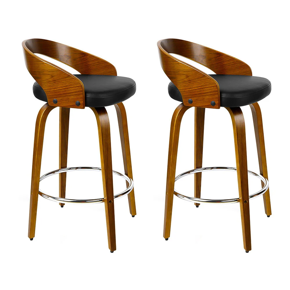 Set of 2 Bexley Walnut Wooden Bar Stools – Black - Image 8