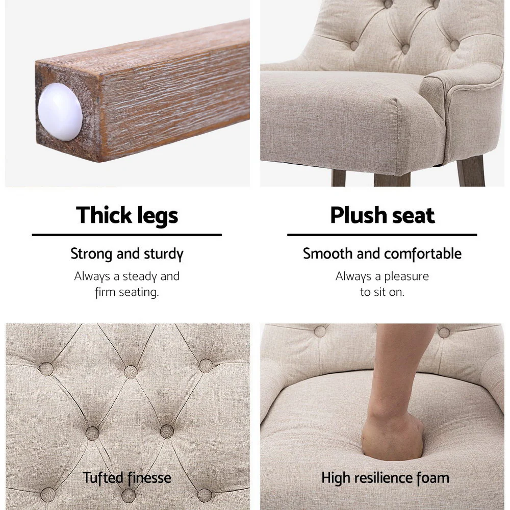 Set of 2 Dining Chair Beige CAYES French Provincial Chairs Wooden Fabric Retro Cafe - Image 4