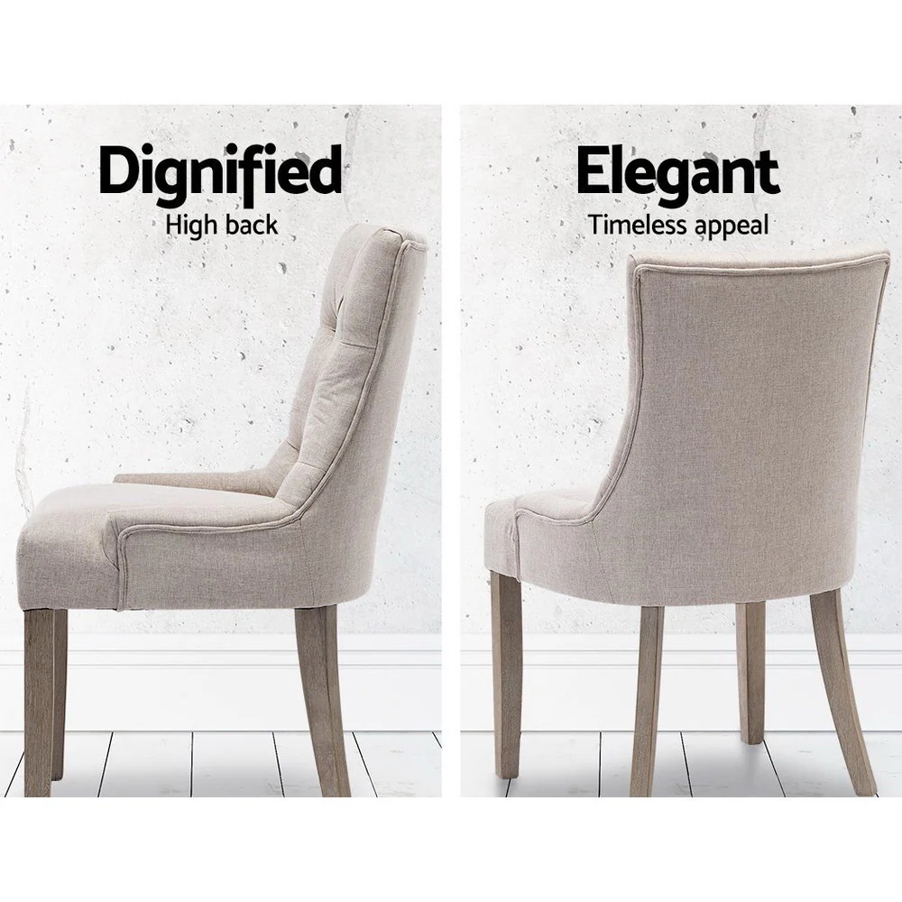 Set of 2 Dining Chair Beige CAYES French Provincial Chairs Wooden Fabric Retro Cafe - Image 5