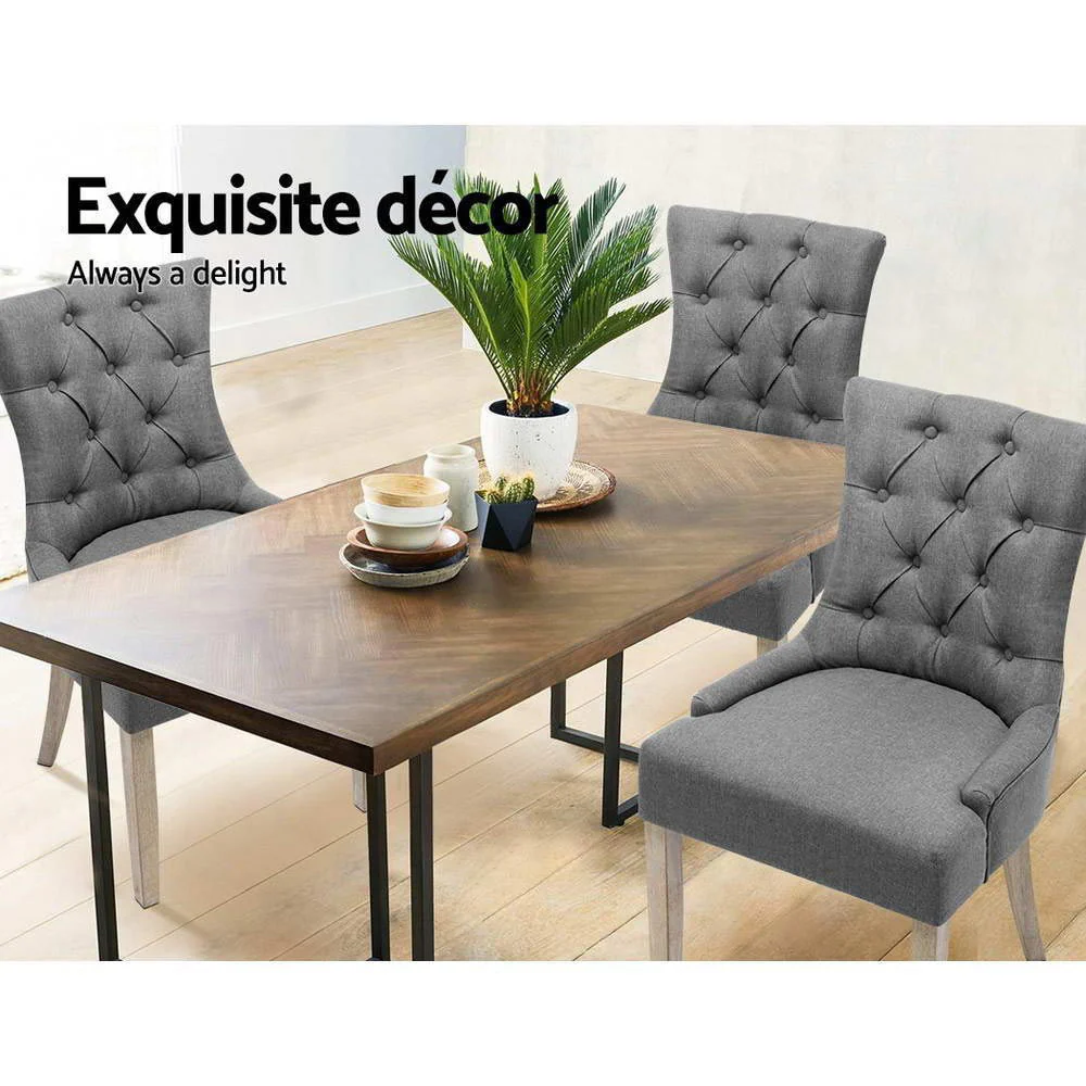 Set of 2 Dining Chair CAYES French Provincial Chairs Wooden Fabric Retro Cafe - Image 4