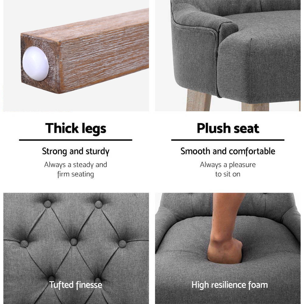 Set of 2 Dining Chair CAYES French Provincial Chairs Wooden Fabric Retro Cafe - Image 6