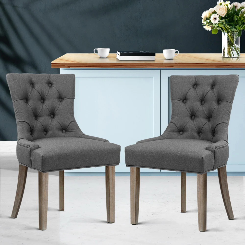 Set of 2 Dining Chair CAYES French Provincial Chairs Wooden Fabric Retro Cafe - Image 8