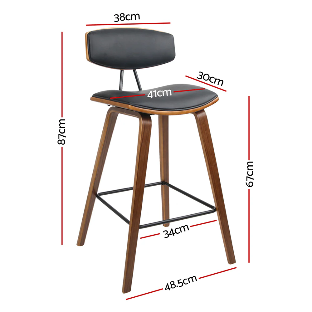 Set of 2 Noah Bentwood Bar Stools 67cm - Walnut & Black - Image 3