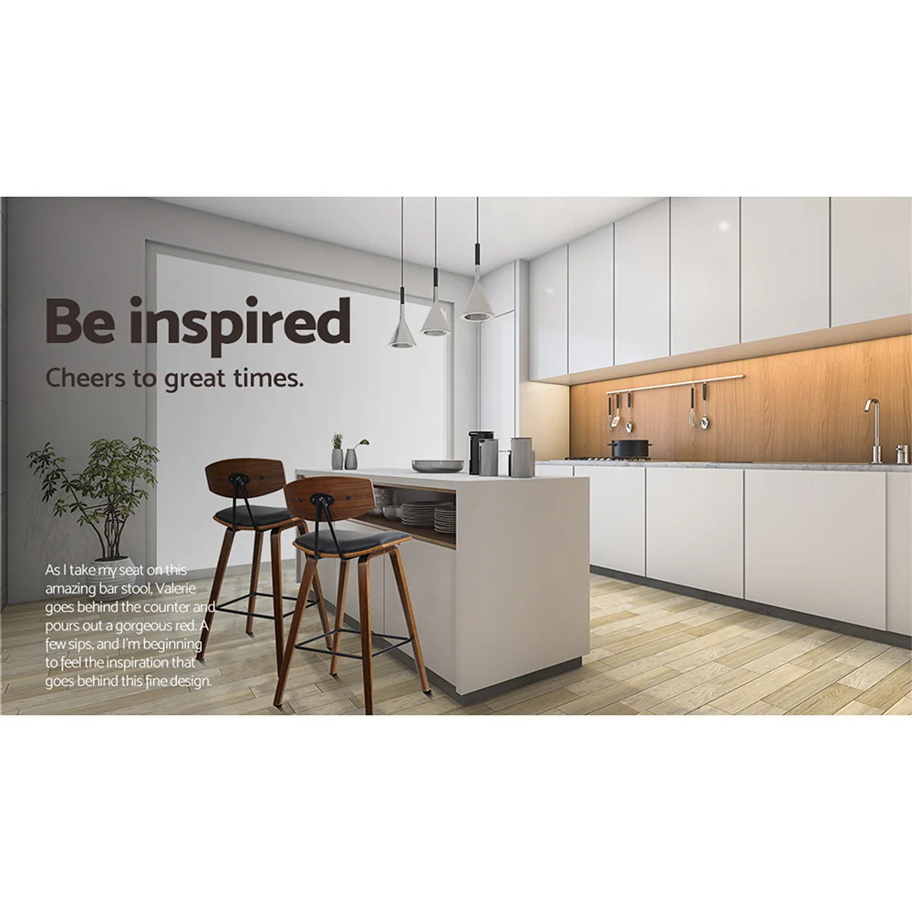 Set of 2 Noah Bentwood Bar Stools 67cm - Walnut & Black - Image 6