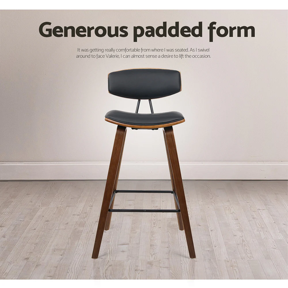 Set of 2 Noah Bentwood Bar Stools 67cm - Walnut & Black - Image 7