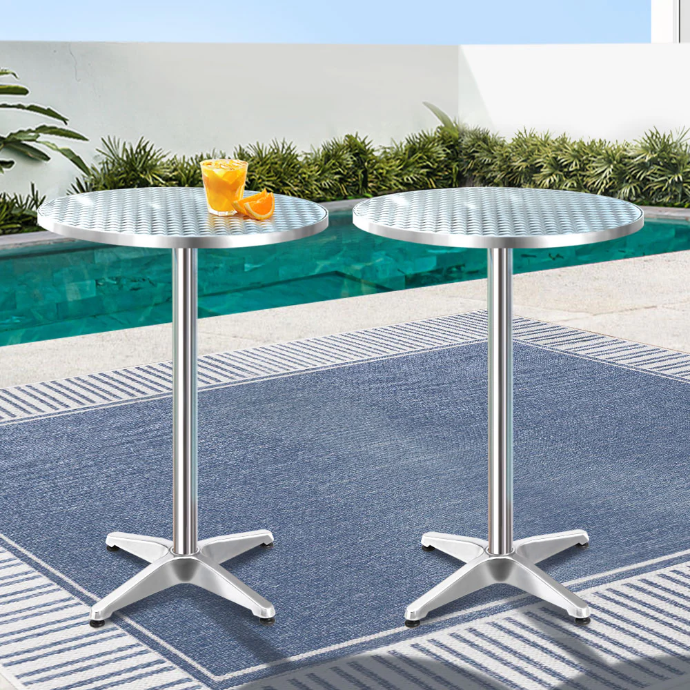 Set of 2 Outdoor Aluminium Bar Tables Round Adjustable 70-110cm - Image 8