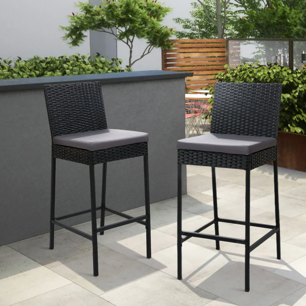 Set of 2 Outdoor Bar Stools Dining Chairs Wicker Furniture - Image 8