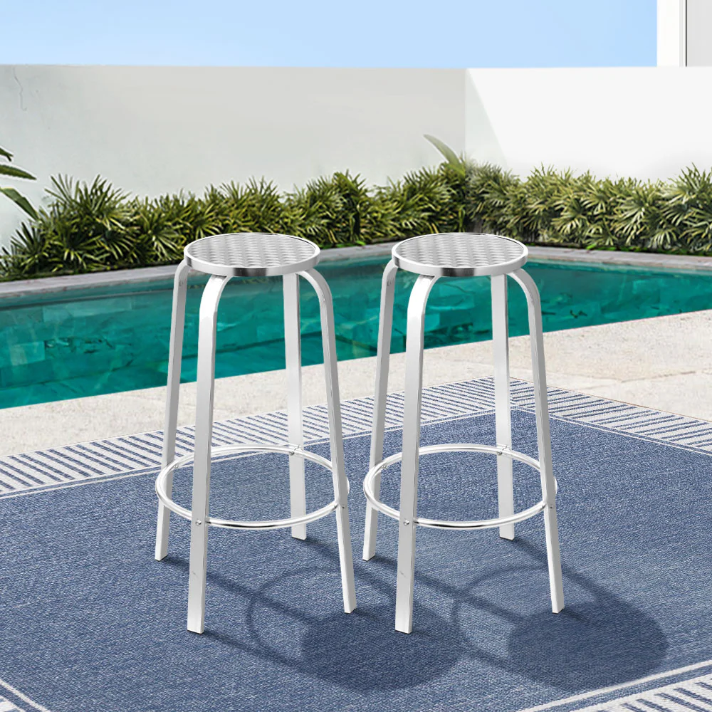 Set of 2 Outdoor Bar Stools Patio Furniture Indoor Bistro Kitchen Aluminum - Image 7
