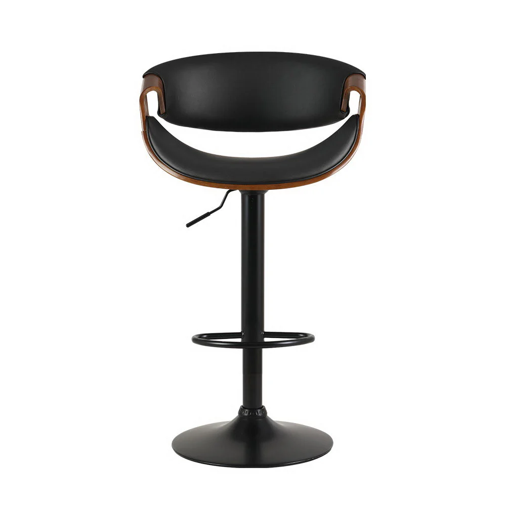 Set of 3 Landon Wood and Leather Gas Lift Bar Stools Black - Image 3