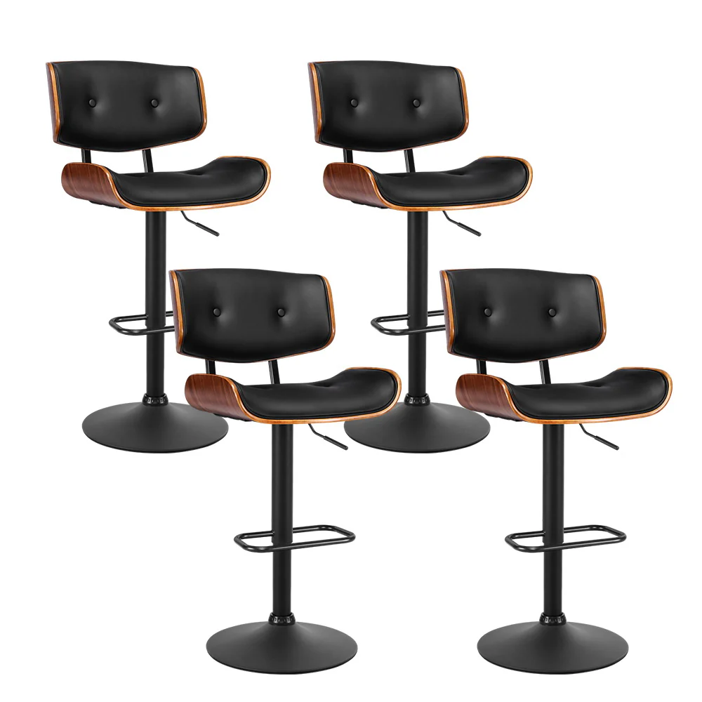 Set of 4 Harper Wood and Leather Gas Lift Bar Stools Black - Image 7