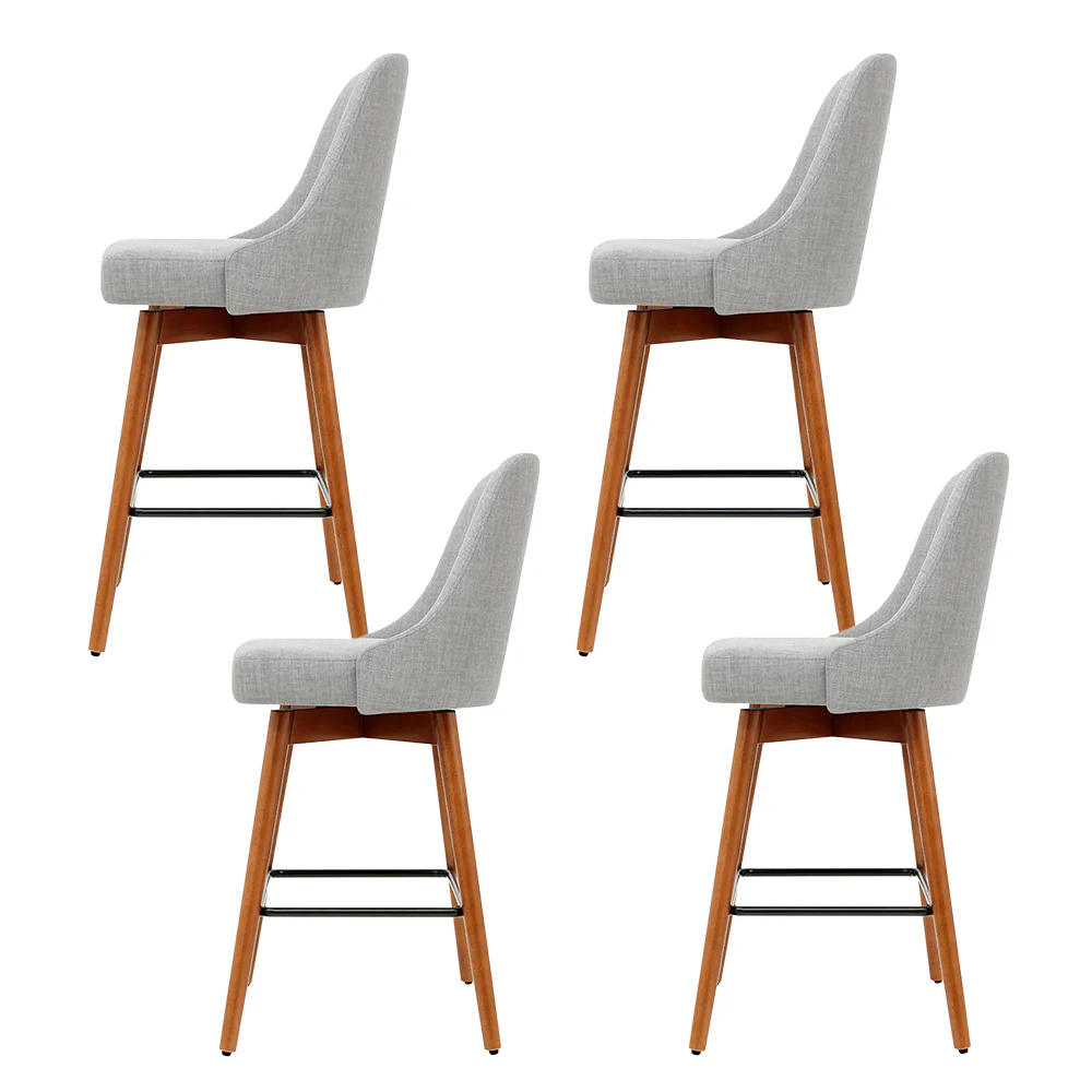 Set of 4 Henley Fabric Bar Stools with Curved Backrest – Light Grey - Image 3