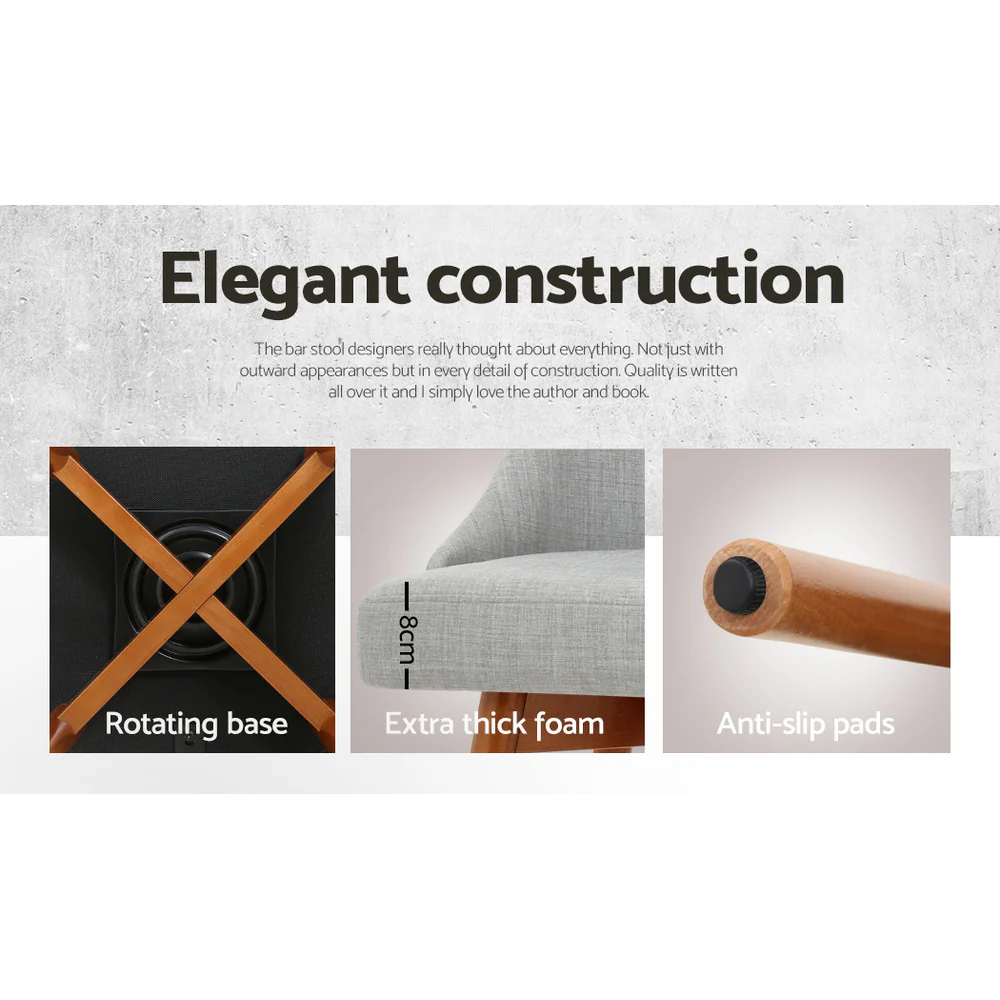 Set of 4 Henley Fabric Bar Stools with Curved Backrest – Light Grey - Image 6