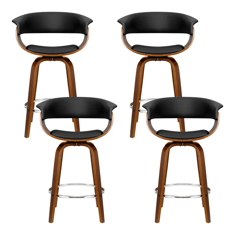 Set of 4 Lawson Wood and Leather Swivel Bar Stools Black - Image 3