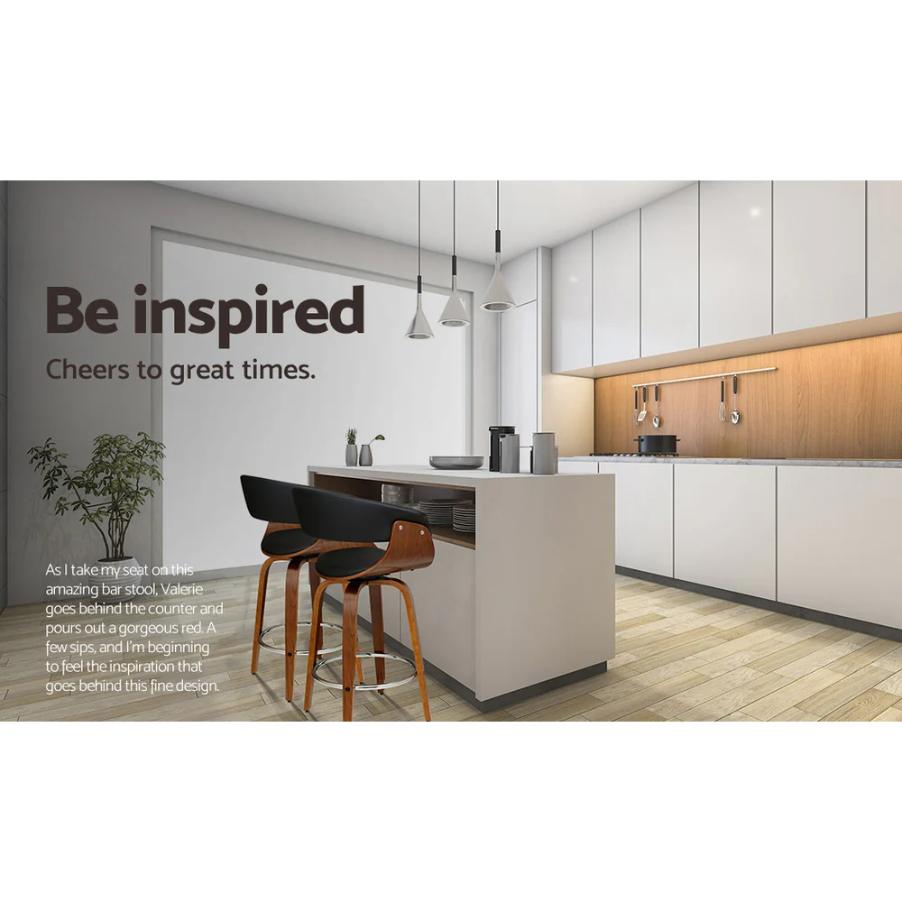 Set of 4 Lawson Wood and Leather Swivel Bar Stools Black - Image 5