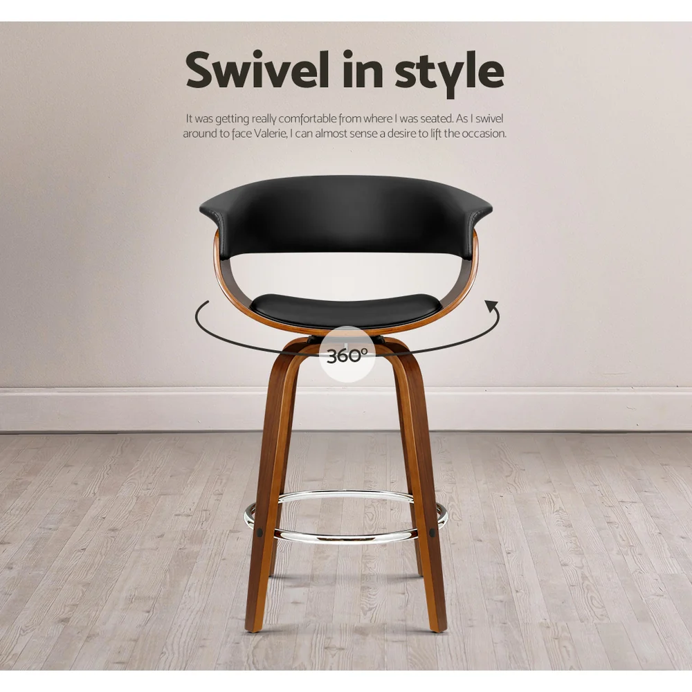 Set of 4 Lawson Wood and Leather Swivel Bar Stools Black - Image 7