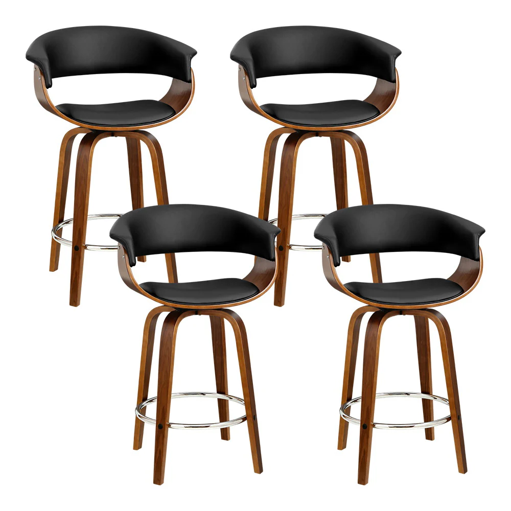 Set of 4 Lawson Wood and Leather Swivel Bar Stools Black - Image 8