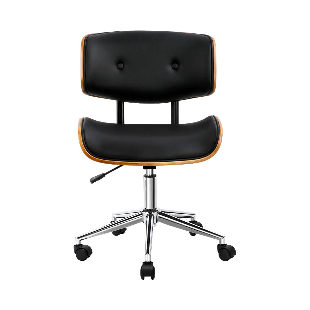Wooden Office Chair Leather Seat - Black - Image 3