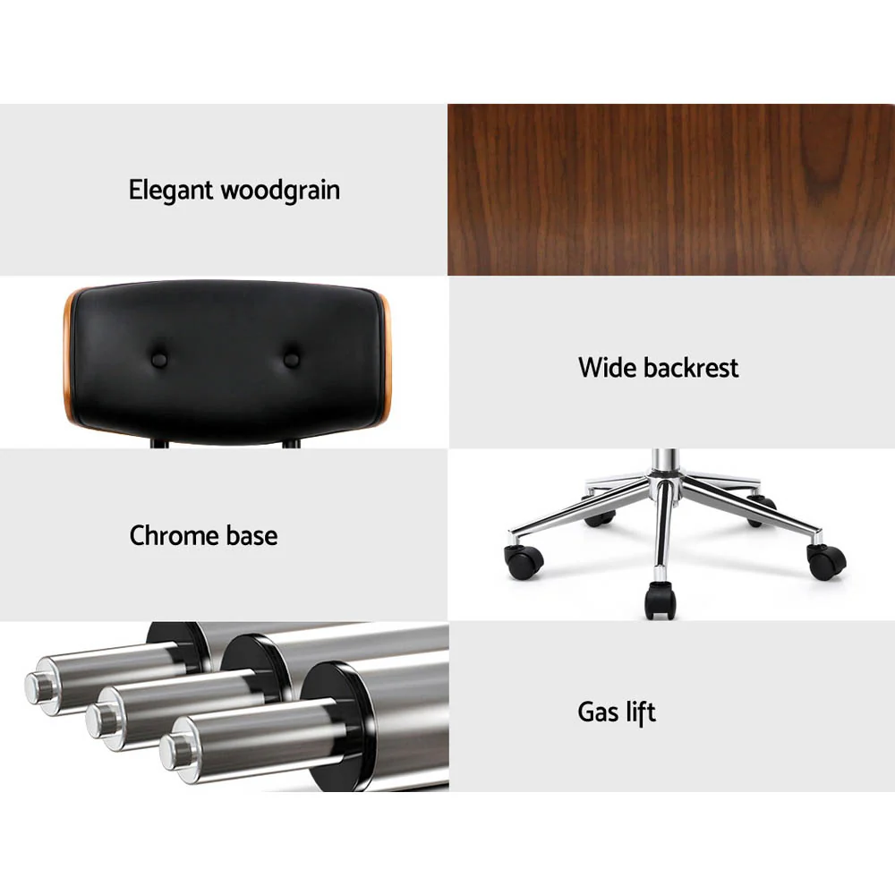 Wooden Office Chair Leather Seat - Black - Image 4