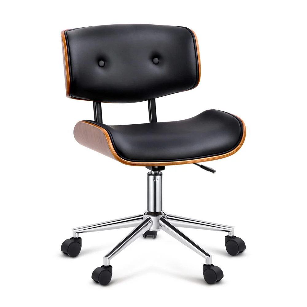 Wooden Office Chair Leather Seat - Black - Image 7
