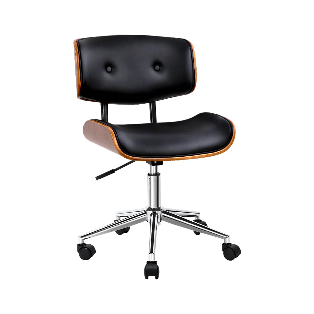 Wooden Office Chair Leather Seat - Black - Image 8