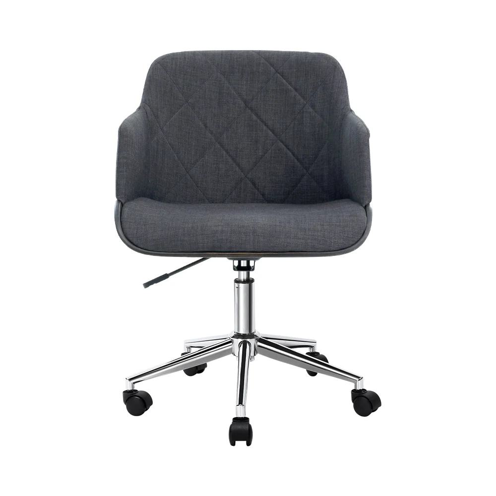 Wooden Office Chair Fabric Seat Grey - Image 3