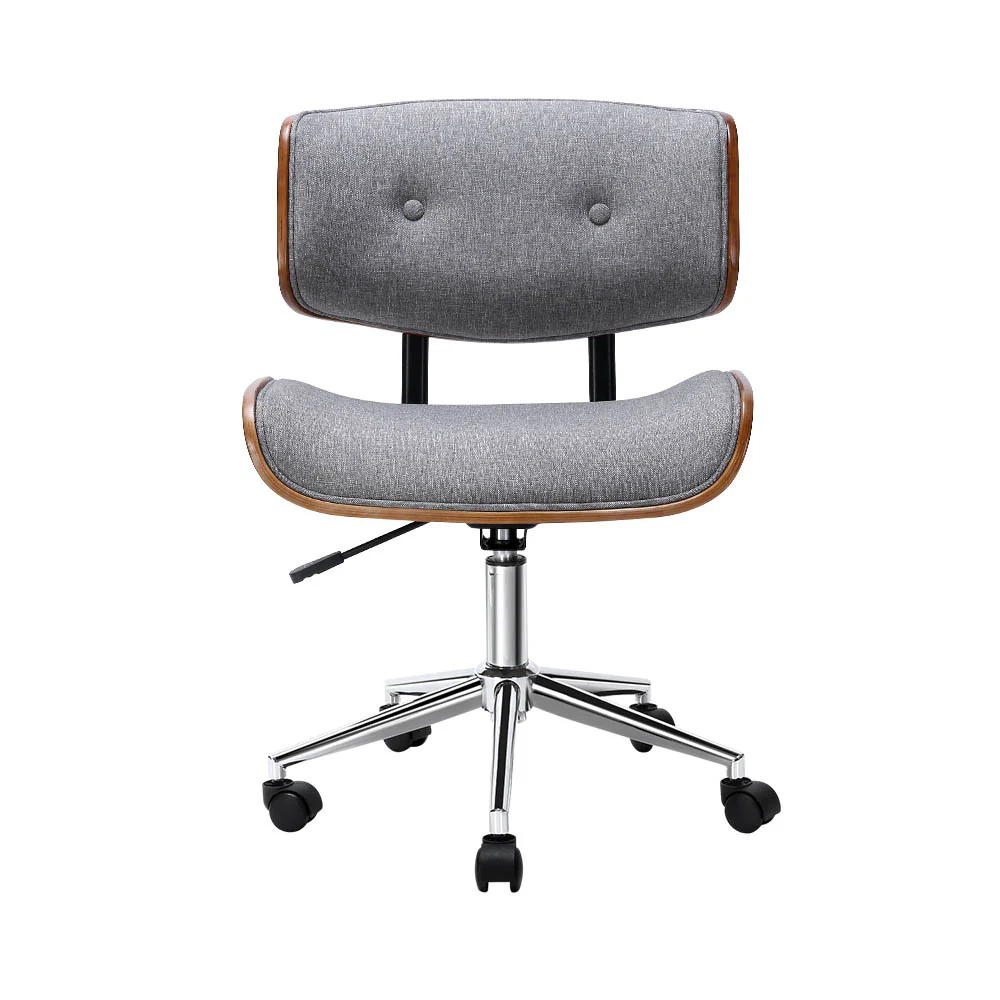 Wooden Office Chair Fabric Seat Grey - Image 3