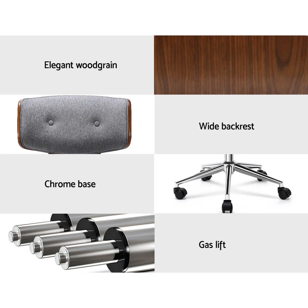 Wooden Office Chair Fabric Seat Grey - Image 4