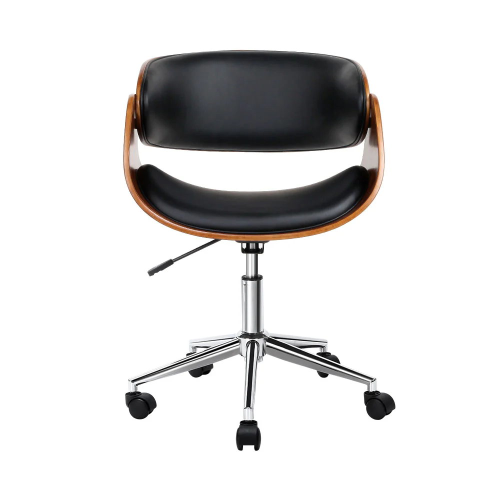 Wooden Office Chair Leather Seat Black - Image 3