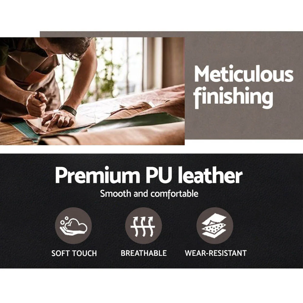 Wooden Office Chair Leather Seat Black - Image 4