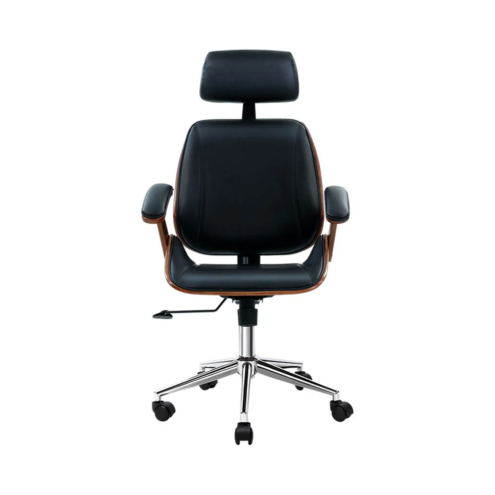 Wooden Office Chair Leather Seat Black - Image 3