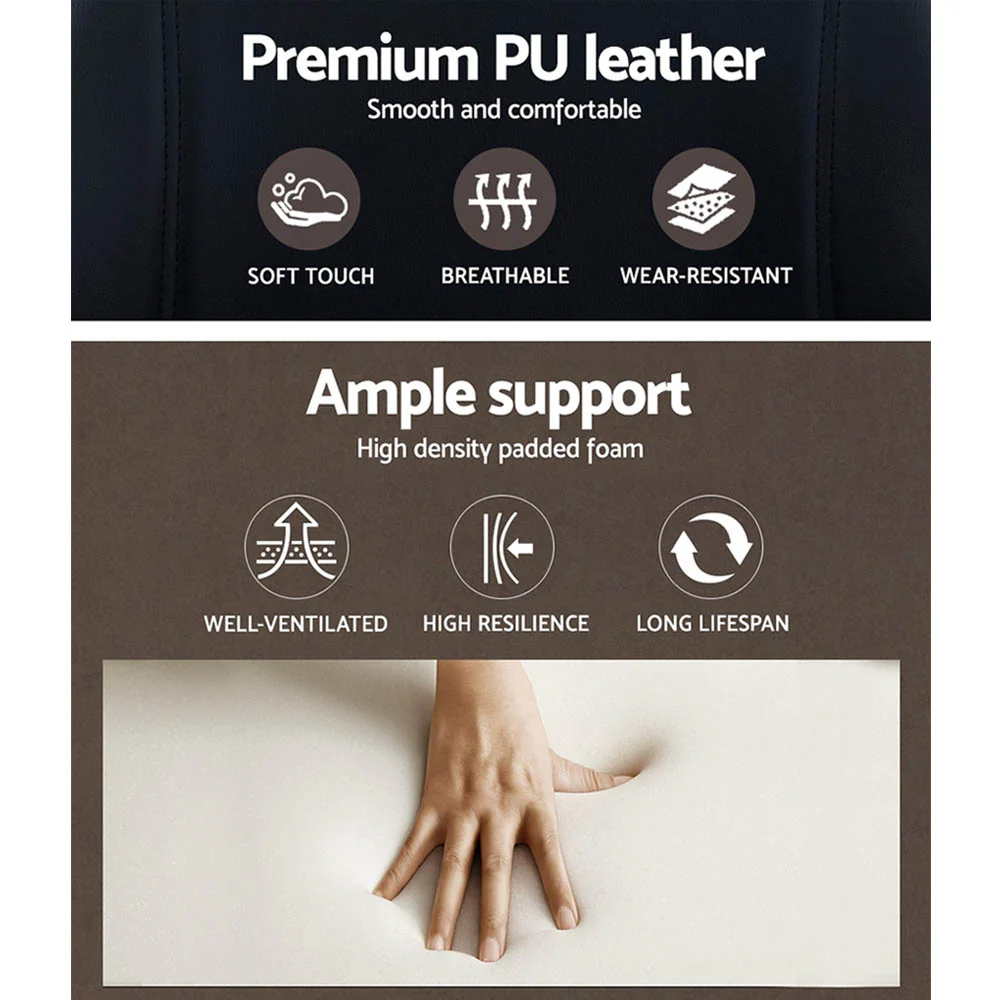 Wooden Office Chair Leather Seat Black - Image 7