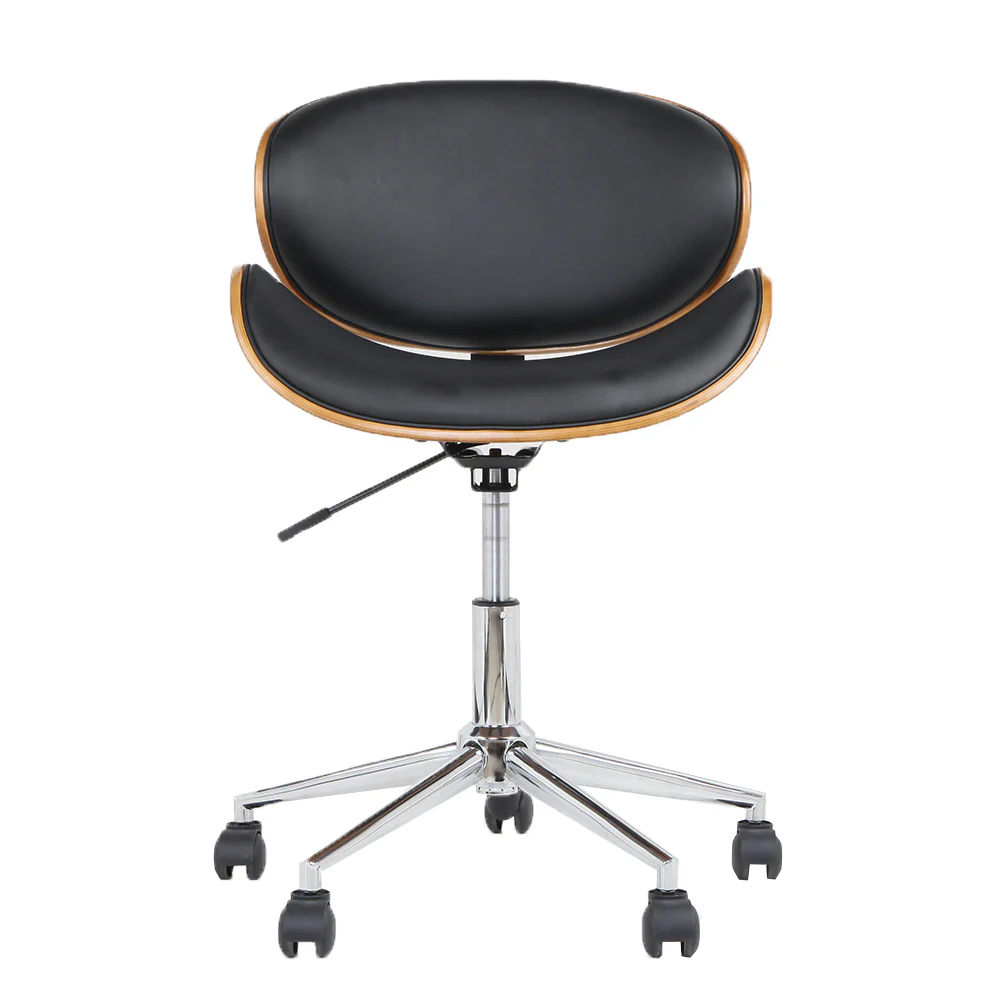 Wooden Office Chair Leather Seat Black - Image 3
