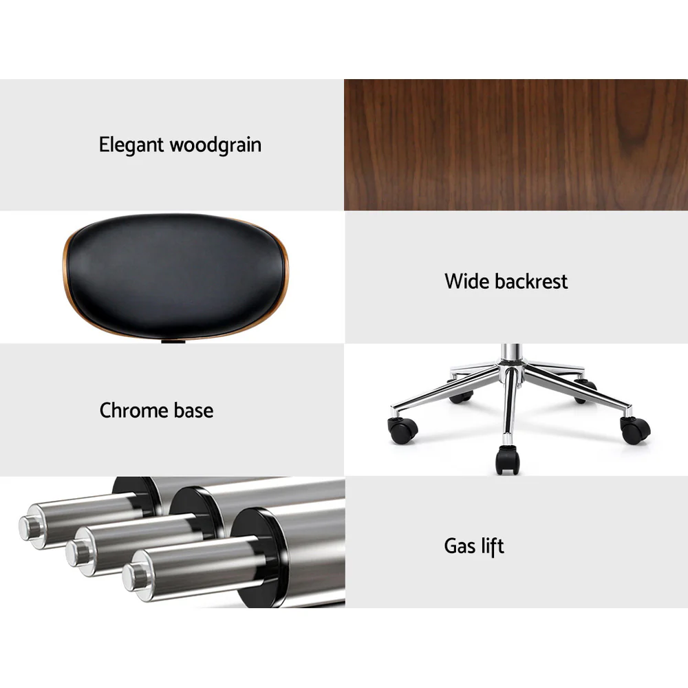 Wooden Office Chair Leather Seat Black - Image 4