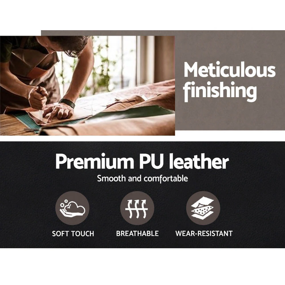 Wooden Office Chair Leather Seat Black - Image 6