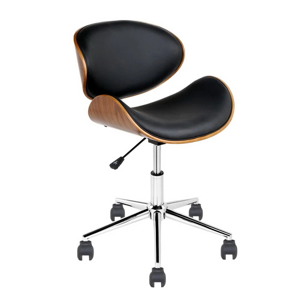 Wooden Office Chair Leather Seat Black - Image 8