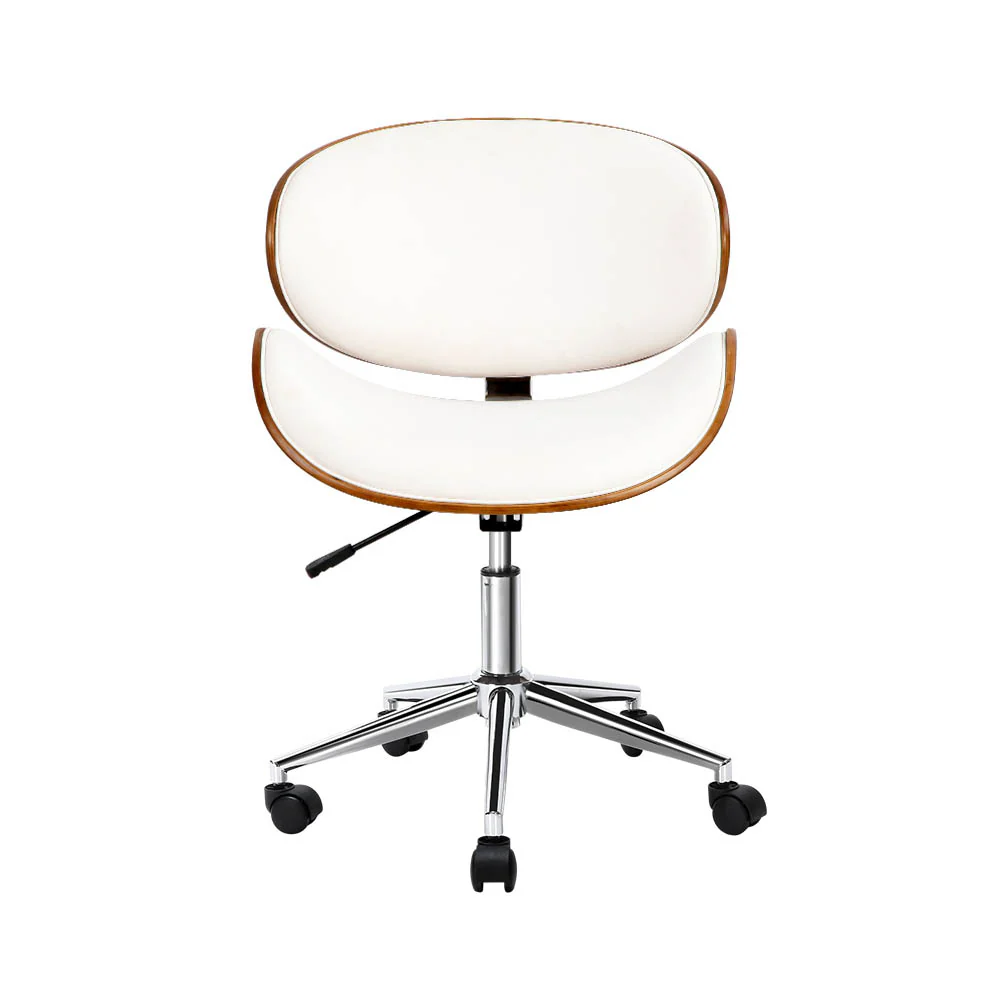 Wooden Office Chair Leather Seat White - Image 3