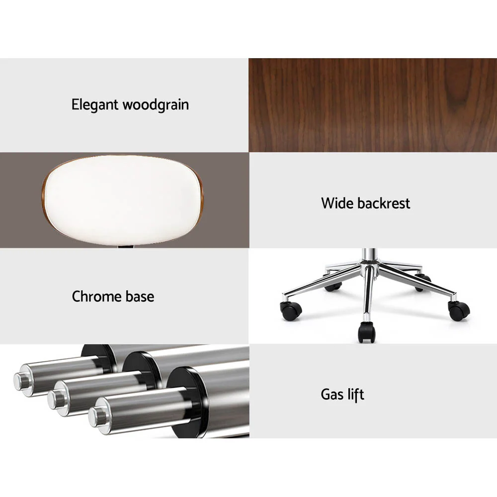 Wooden Office Chair Leather Seat White - Image 4