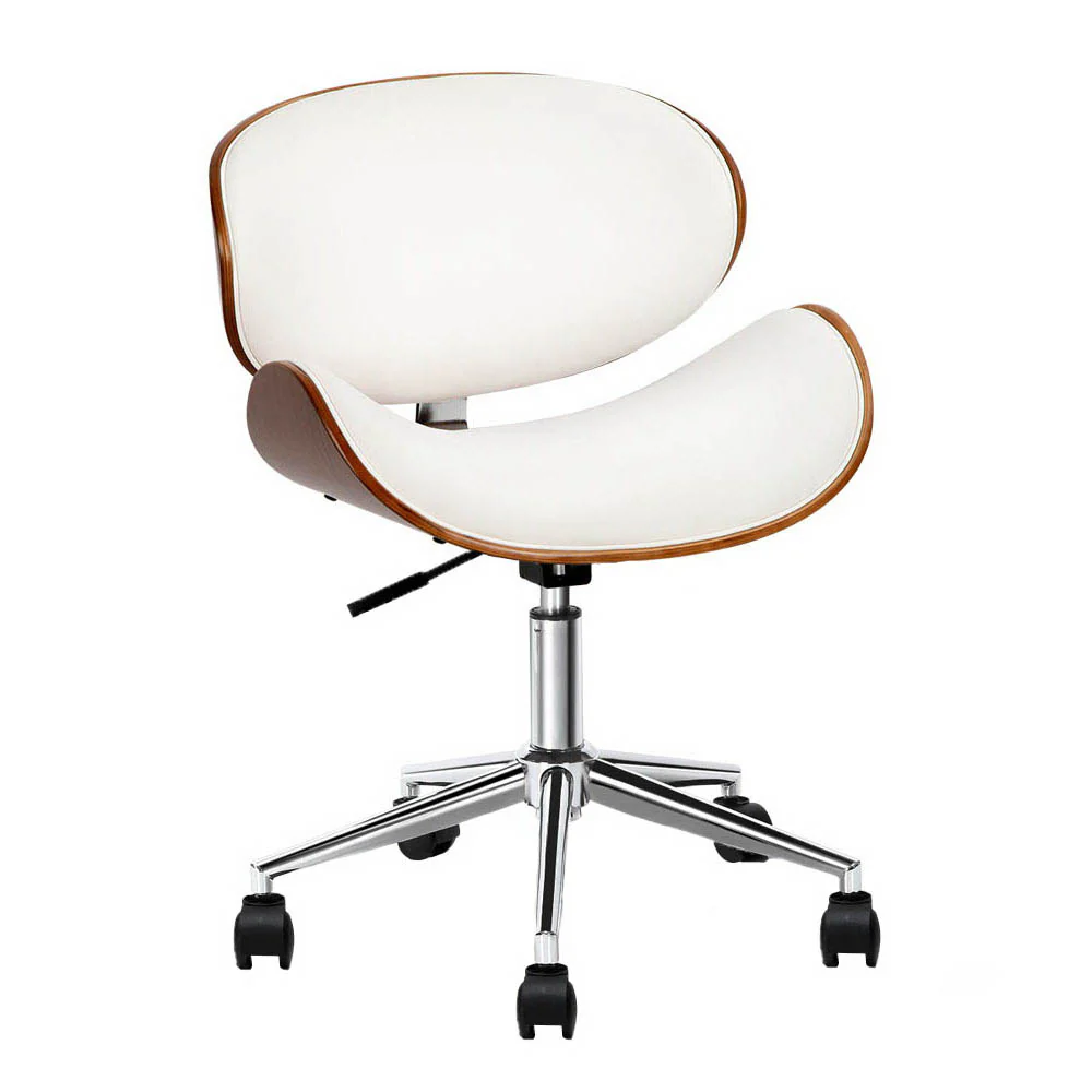Wooden Office Chair Leather Seat White - Image 8